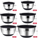 Mixing Bowls Set with Airtight Lids, 20PCS Stainless Steel, Nesting Bowls with 3 Grater Attachments & Non-Slip Bottoms, Size7, 4, 3, 2, 1.5, 1QT Bowls for Baking&Prepping