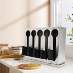 Dnoifne Utensil Dispenser, 5 Compartment Stainless Cutlery Organizer, Large Capacity Spoon Storage Device, Stainless Steel Spoon Storage Box, Dining Room Buffet Table Cutlery Dispenser