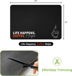 Matace Designer Coffee Bar Mat, Large 16 x 24 Inches, Rubber Backing, Absorbent Coffee Maker Mats for Dish Drying, Kitchen Countertop, Life Happens Coffee Helps, Black
