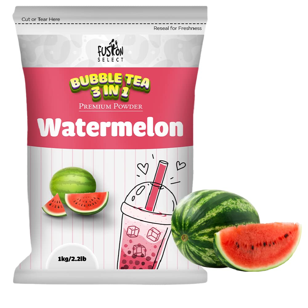 Fusion Select 2.2lb Boba Tea Powder Watermelon Bubble Tea Flavored-3-in-1 Drink Powder with Cream & Sugar - Instant Pre-Mixed Beverage for Hot or Cold Blends or Yummy Frappes