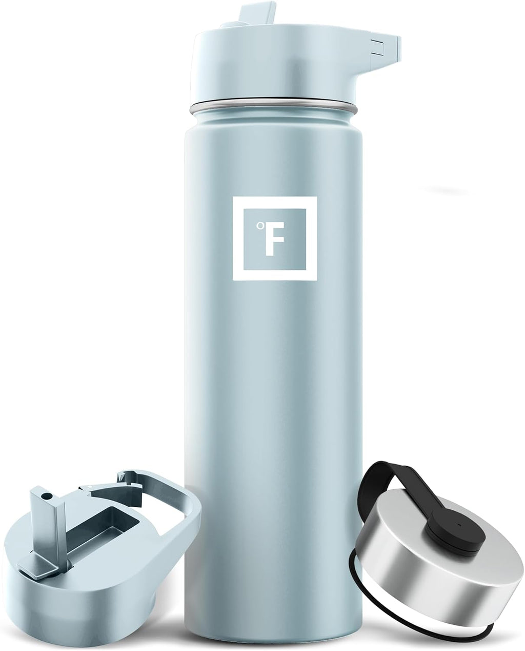 IRON °FLASK Camping & Hiking Hydration Flask with 3 Lids - Stainless Steel, Double Walled & Vacuum Insulated Water Bottle - Leak Proof & BPA Free (Morning Mist, Straw - 22 oz)