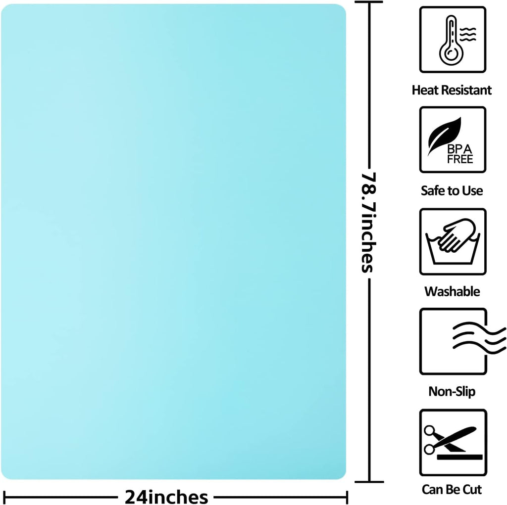 Silicone Mats for Kitchen Counter, Nonslip Silicone Mats for Crafts Countertop Protector Heat Resistant Mat (78.7” x 24” x 0.08”, Cyan)