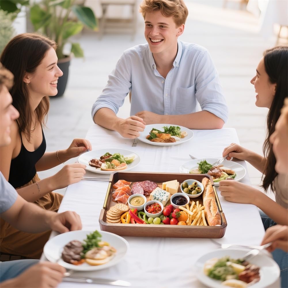 Acacia Wood Serving Tray with Handles, 17x13 Inch Ottoman Tray for Coffee Table,Candle Display,Breakfast in Bed, Large Wooden Decorative Tray with Non-Slip Pads, for Kitchen, Dining, Home Decor