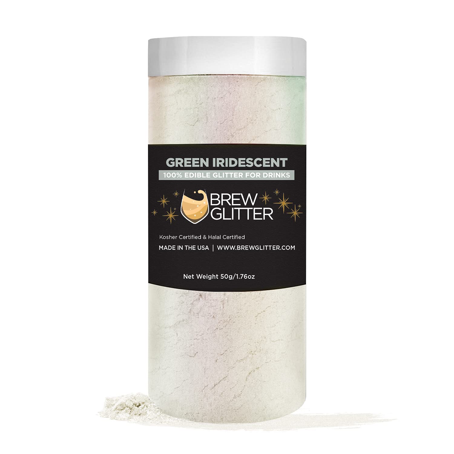 Green Iridescent BREW GLITTER Edible Glitter For Drinks, Cocktails, Beer, Garnish Glitter & Beverages | 100% Edible & Food Grade | Vegan, Gluten, Nut Free (50g, Green Iridescent)