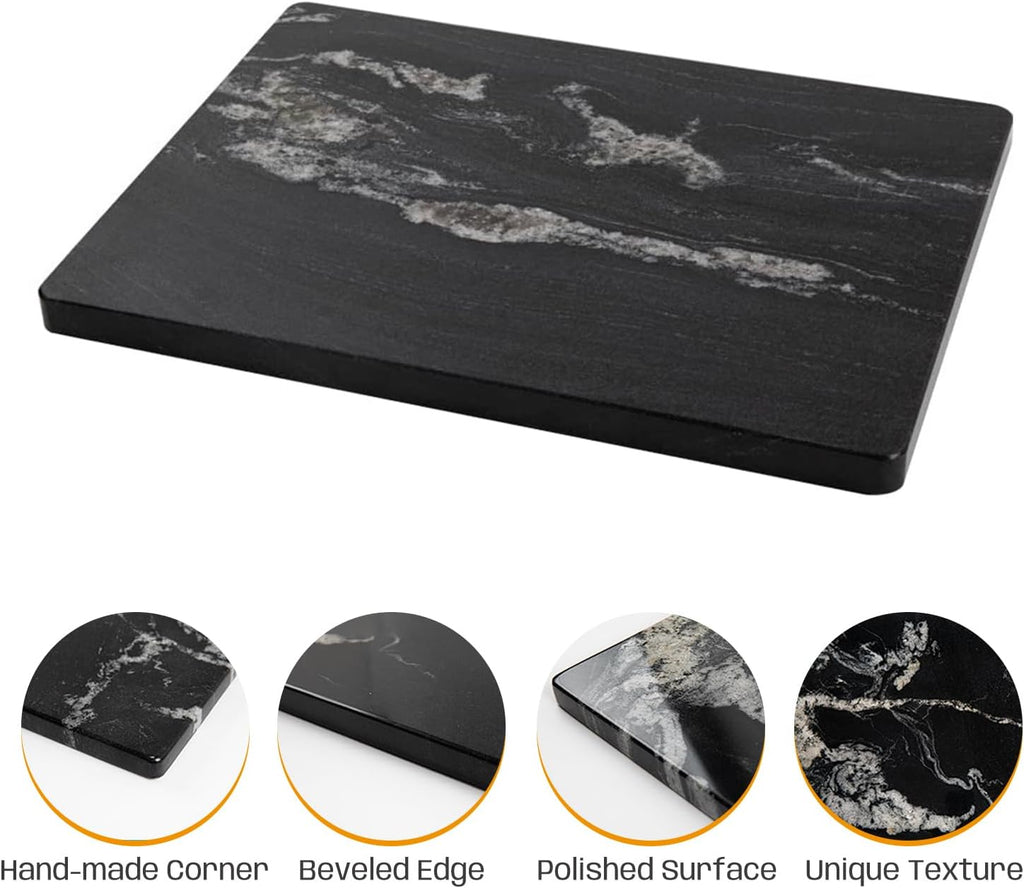 Natural Black Marble Pastry and Cutting Board, 12x16x0.7 Inch, Heavy for Dough Chocolate, Pack of 1