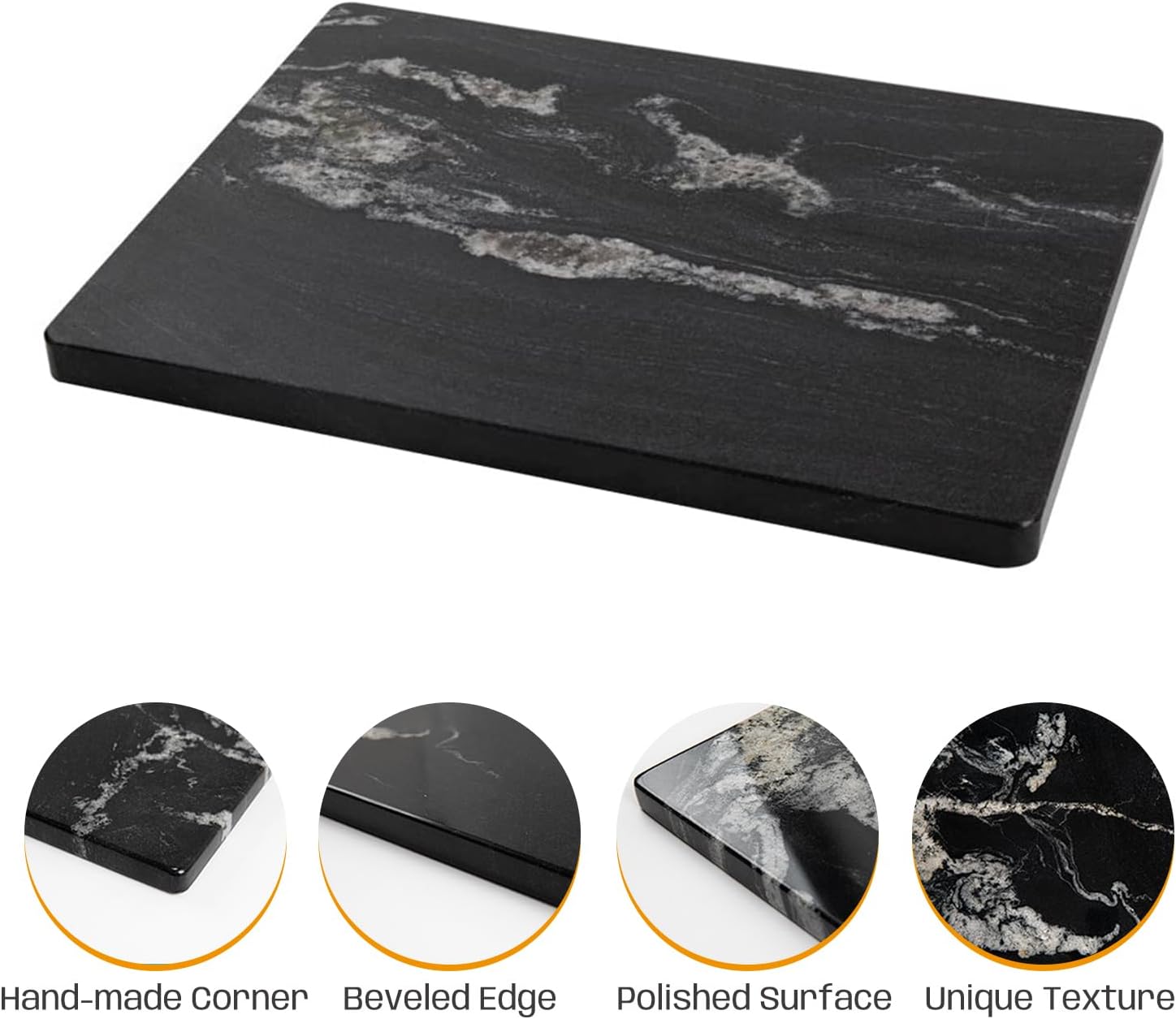 Natural Black Marble Pastry and Cutting Board, 12x16x0.7 Inch, Heavy for Dough Chocolate, Pack of 1