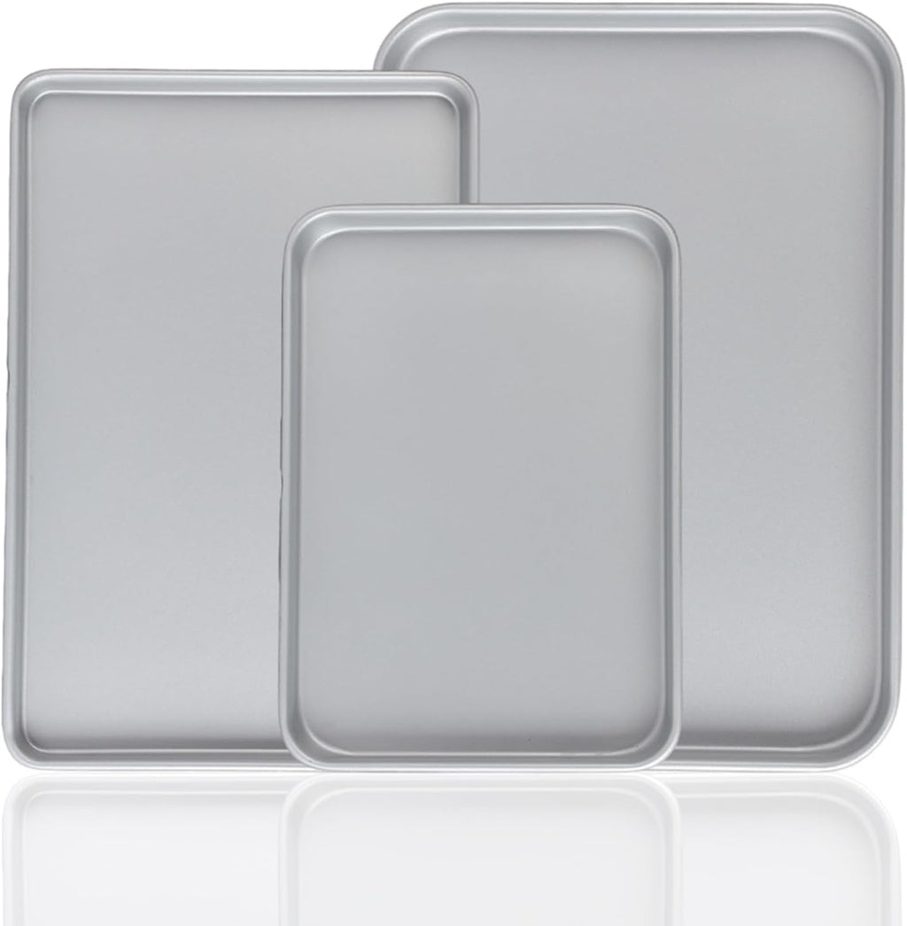 3-Piece Nonstick Baking Pans Set of 3 - Nonstick Rectangle Sheet Cake Pans, 13/11/9 Inch Metal Oven Tray for Cooking Jellyroll, Stackable Bakeware Set