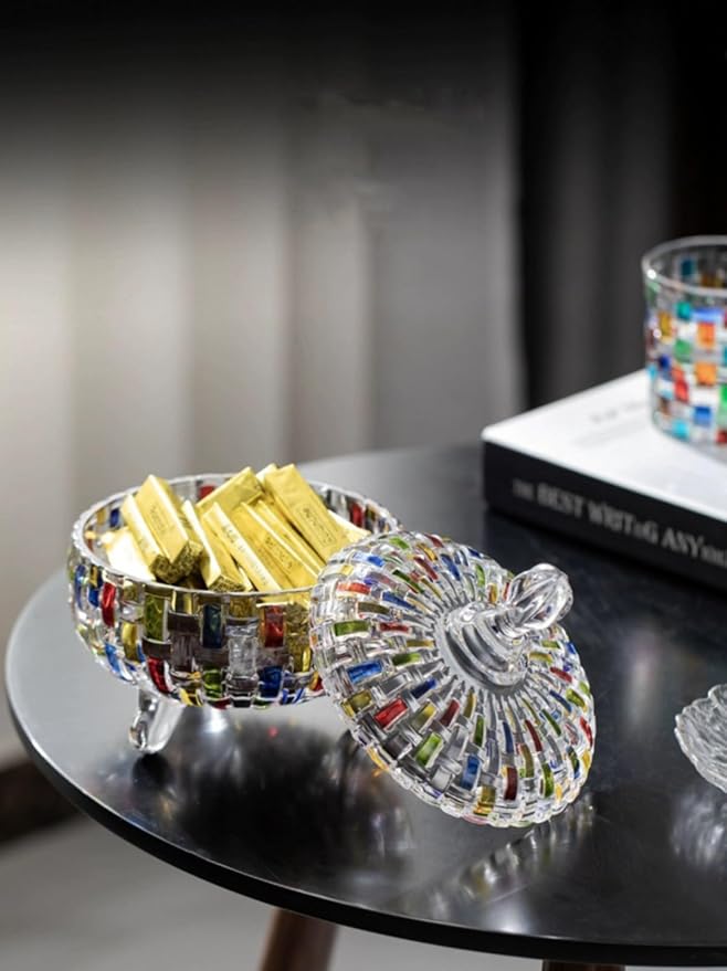 MAGCOLOR Elegant-Hand Painted Colorful Large Crystal Glass Candy Box,Christmas Candy jars with Lid,Storage Jewelry Jar,Candy dish covered,Great Gift for Family Friends-24 oz-Cute Candy servers.