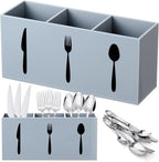 Suzile Acrylic Cutlery Storage Organizer Bin Silverware Caddy Countertop Knife Spoon and Fork Holder Kitchen 3 Section Tableware Storage Box for Cabinet Indoor Home Flatware Dining Room (Gray,M)