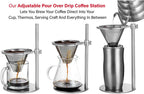 Pour Over Coffee Dripper, Stainless Steel Coffee Filter, Cone Coffee Dripper with Adjustable Pour Over Drip Coffee Stand