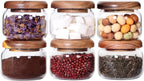SAIOOL Kitchen Canisters Set of 6-8.5oz Glass Spice Jars With Acacia Airtight Lid and Labels Round Spice Bottles for kitchen Seasoning Baby Food Kids Snacks Meal Prep Containers Candle