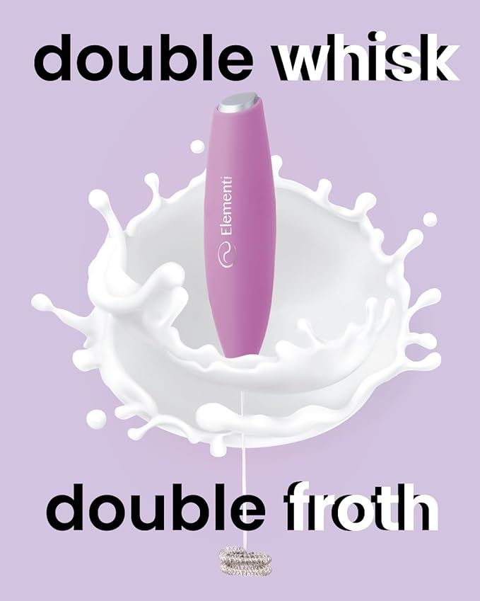 Elementi Pink Milk Frother Handheld Double Whisk - Coffee Frother Electric Stirrer, Matcha Whisk & Drink Mixer Handheld - Electric Stirrer For Coffee (Pastel Pink)