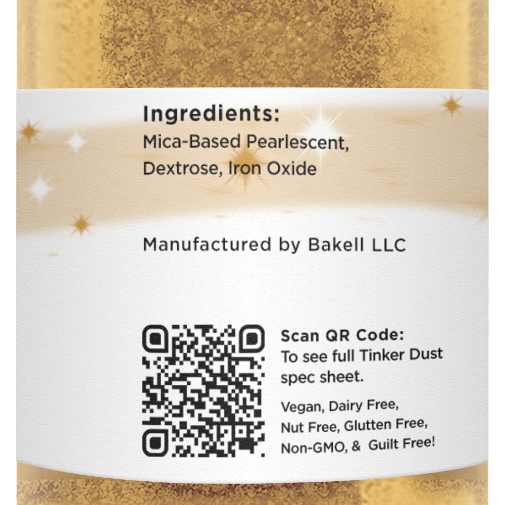 BAKELL Bright Gold Edible Glitter, 50 Grams | TINKER DUST Edible Glitter | KOSHER Certified | 100% Edible Glitter | Cakes, Cupcakes, Cake Pops, Drinks, Dessert Vegan Glitter & Dusts (50g, Bright Gold)