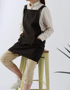 Soft Cotton Linen Apron for Women - Non-tie Cross Back Apron with Pockets, Great for Florist and Kitchen
