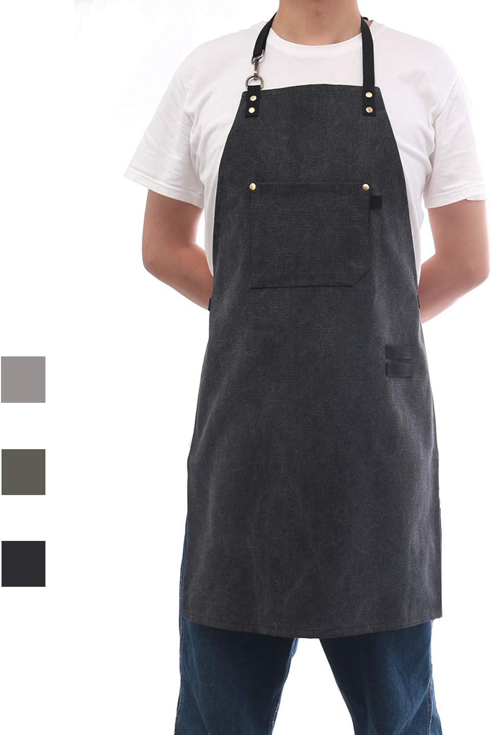 No-Tie Canvas Apron Heavy-Duty 16OZ Work Apron with Front Pocket Extra Long Straps Adjustable M–XXL