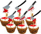 60Pcs Halloween Cupcake Toppers,Glitter Horror Blood Knife Cupcake Picks Have a Killer Birthday Party Supplies