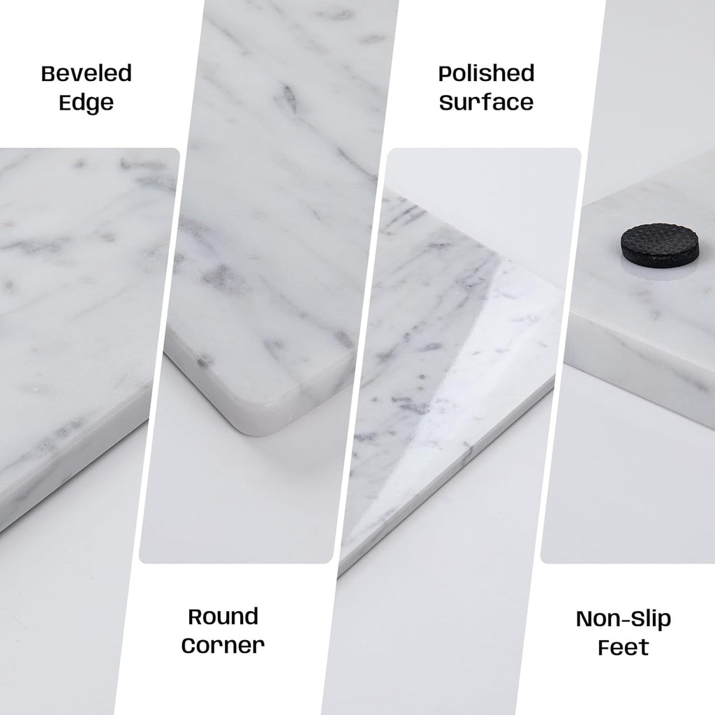 Natural Carrara White Marble Pastry and Cutting Board, 12x20x0.6 Inch, Heavy for Dough Chocolate, Pack of 1