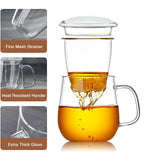 Glass Tea Cup with Infuser and Lid, 17.6oz/520ml Large Borosilicate Teacup,Tea Glass, Clear Mug for Loose Leaf Tea, Blooming Tea, Microwave & Dishwasher Safe - Tea Maker Gift for Birthday
