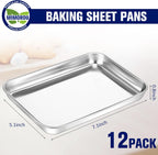 Mimorou 12 Pcs Baking Sheet Stainless Steel Cookie Small Metal Sheet Pans Professional Rectangle Oven Trays Kitchen Baking Cooking Oven and Toaster, Dishwasher Safe