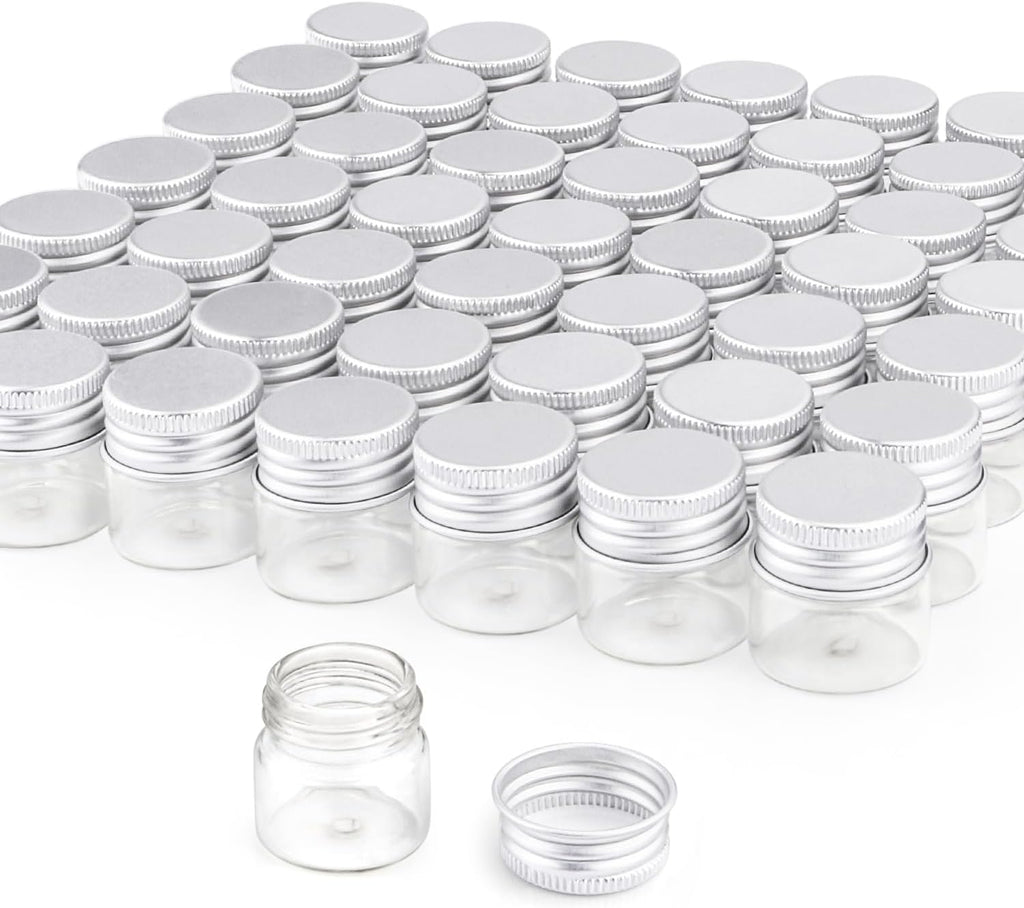 50 Pack,10ml Clear Glass Essential Oil Bottle,Empty Travel Glass Liquid Sample Vial Decorations Preservation Storage Vials Test Jars Container -1.18" W x 1.18" H
