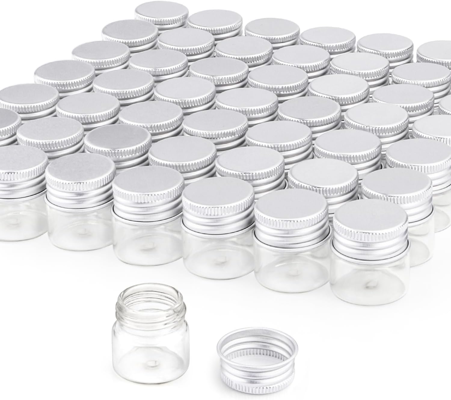 50 Pack,10ml Clear Glass Essential Oil Bottle,Empty Travel Glass Liquid Sample Vial Decorations Preservation Storage Vials Test Jars Container -1.18" W x 1.18" H