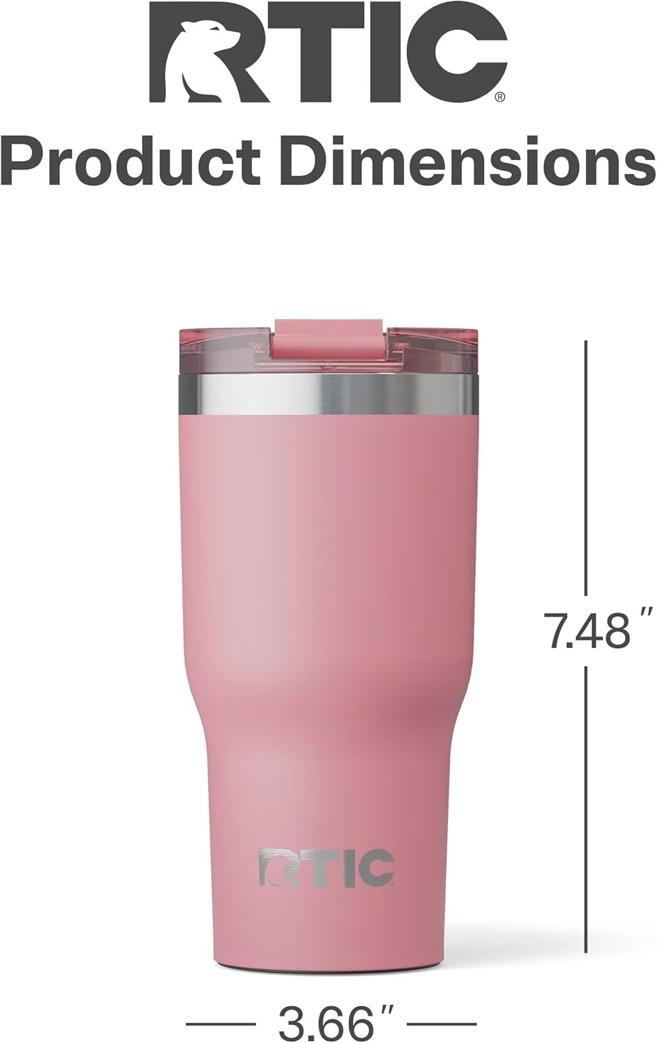 RTIC 20oz Essential Tumbler with Lid, Insulated, Stainless Steel, Metal, Double Wall Vacuum-Insulation, Ceramic Lined, Travel Cup for Iced Coffee, Tea, Hot and Cold Drink, Dusty Rose