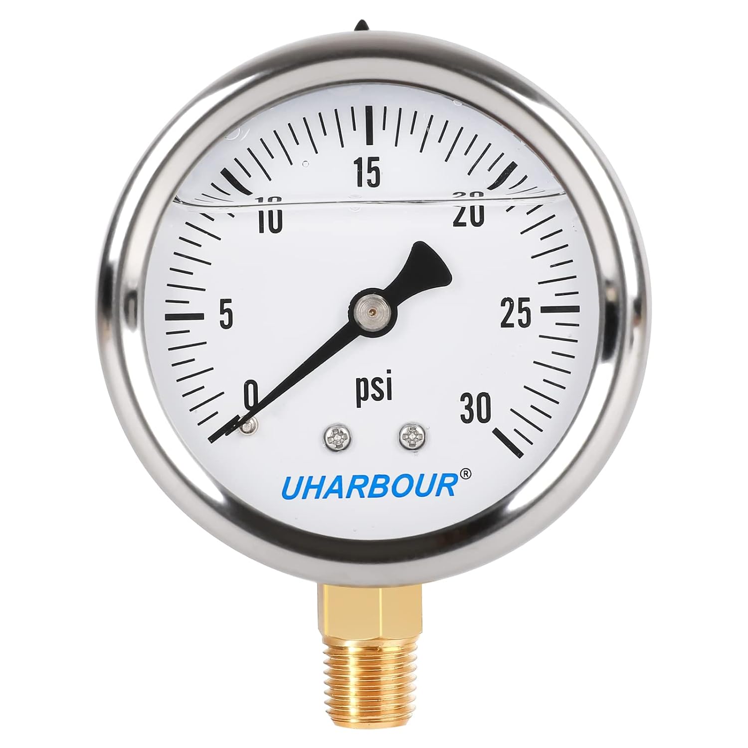 Glycerin Filled Pressure Gauge with 304 Stainless Steel Case, 2.5" Dial Size, 0-30Psi, High Accuracy, 1/4" NPT Center Lower Mount with Single Scale (psi).…