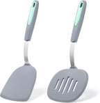 To encounter 2 Pieces Silicone Spatula set, Non-Stick Turner Spatulas, Heat Resistant Silicone Cooking Flipper for Eggs, Fish, Pancakes, Light Grey