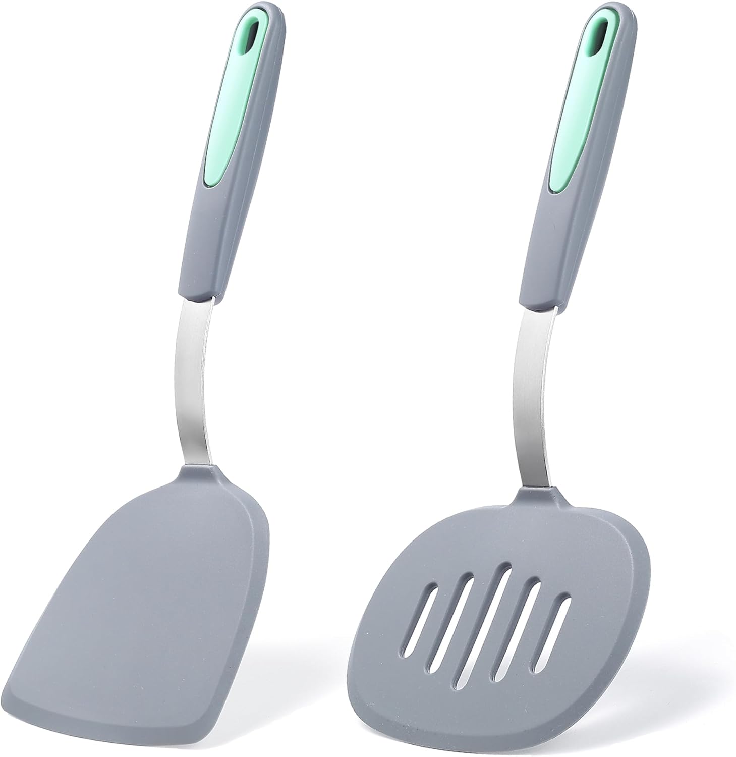 To encounter 2 Pieces Silicone Spatula set, Non-Stick Turner Spatulas, Heat Resistant Silicone Cooking Flipper for Eggs, Fish, Pancakes, Light Grey