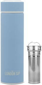 London Sip 16.9 oz Multi-Purpose Tea Infuser Mug – Fruit Infuser Water Bottle for Hot and Cold – Double Wall Stainless Steel Insulated, Blue Sunrise