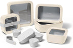 Caraway 14pc Glass Food Storage Container Set - Easy to Store, Non Toxic Lunch Box - with Glass Lids - Includes Storage Organizer & Dot & Dash Inserts - Cream