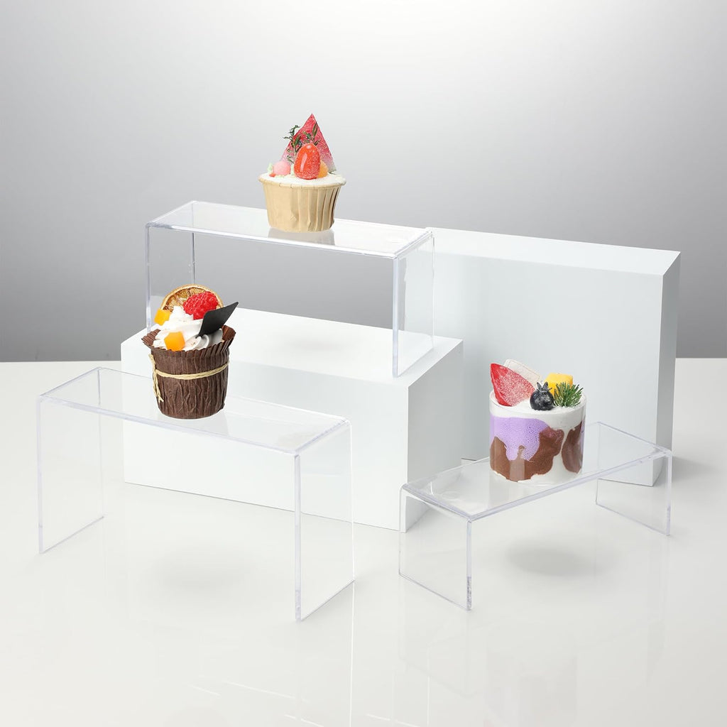 Goabroa 2 Sets 10 Pcs Acrylic Display Risers, Clear Rectangular (7"-8"-9" L) Risers Display Stands, Acrylic Stands for Jewelry, Cupcake, Perfume, Figures