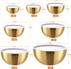 Gold Mixing Bowls With Airtight Lids,Stainless Steel Bowl,Salad Bowls 7 Piece Colorful Nesting Bowl Gold Kitchen Accessories,Size 7,3.6,2.7,2.1,1.5,1.1,0.8QT Stackable Design