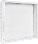 Wooden Decorative Tray, Small Serving Tray with Wood Bead, Farmhouse Big Tray for Ottoman, Countertop, Coffee Tabl, 13" x 13"x 1.6" (Retro White)