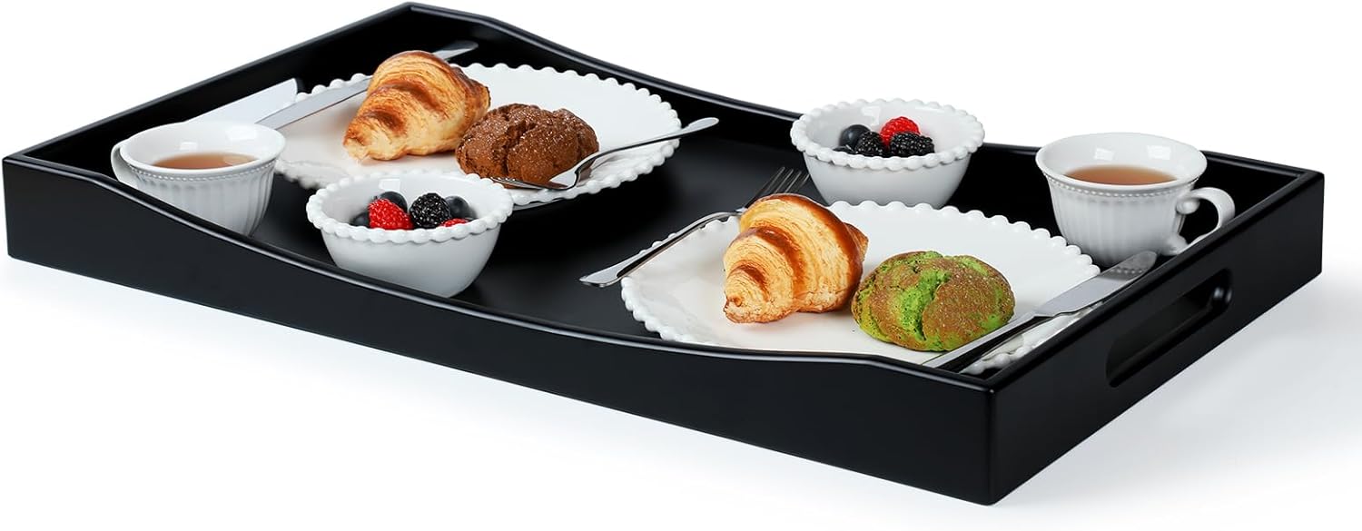 GOBAM Bamboo Extra Large Ottoman Tray, 26 x 15 inches - Wooden Tray for Dining Table & Parties, Serving Tray with Handles for Food, Cheese, Snacks, Tea, Coffee & Wine