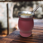 Beruth Bombilla Yerba Mate Gourd, 8oz Stainless Steel Tea Cup Set with a Multifunctional Lid, Two Straws and Cleaning Brushes, Double Walled Coffee Mug Heat Insulation Anti Scalding (Burgundy)