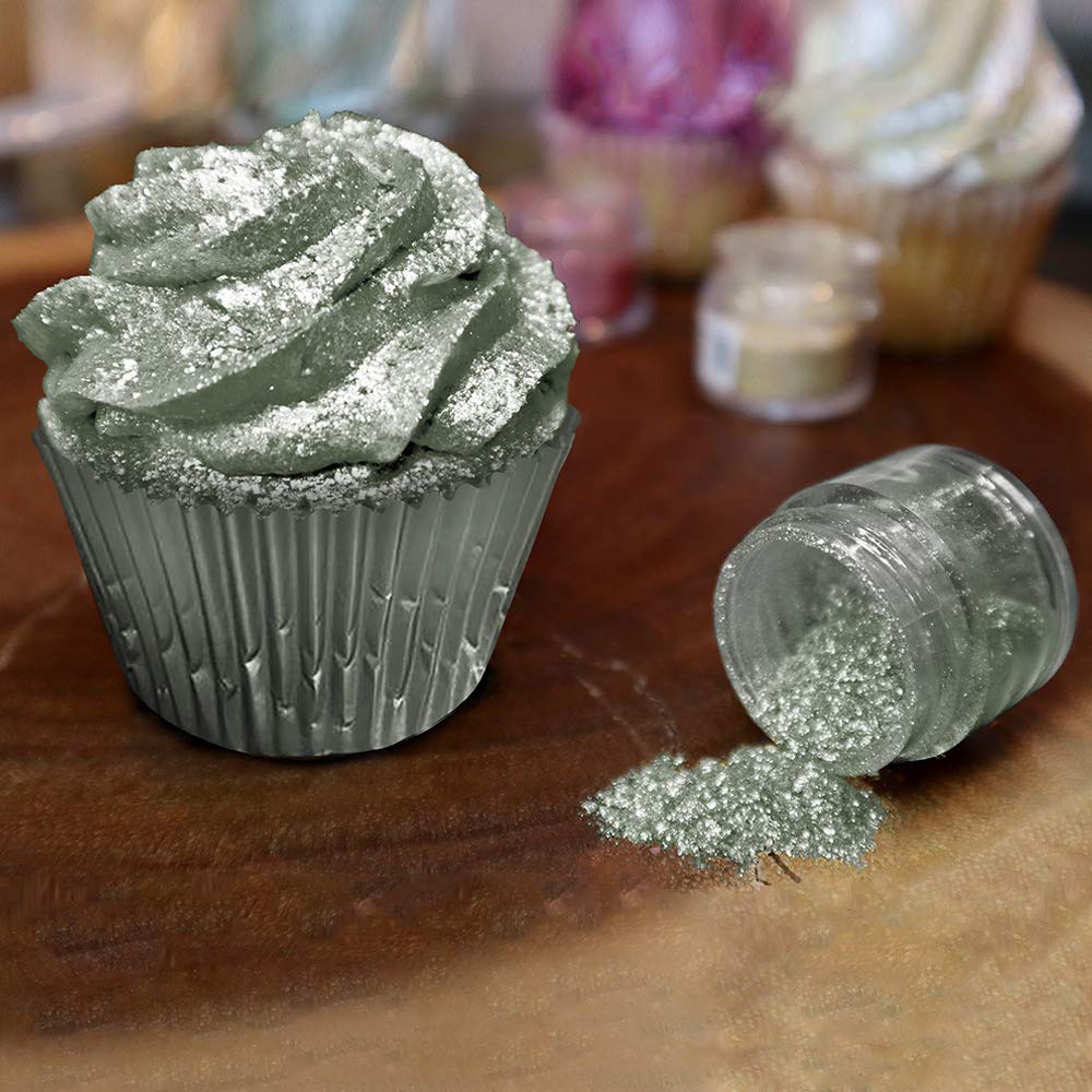 BAKELL Silver Sage Edible Glitter, 25 Grams | TINKER DUST Edible Glitter | KOSHER Certified | 100% Edible Glitter | Cakes, Cupcakes, Cake Pops, Drinks, Dessert Vegan Glitter & Dusts (25g, Silver Sage)
