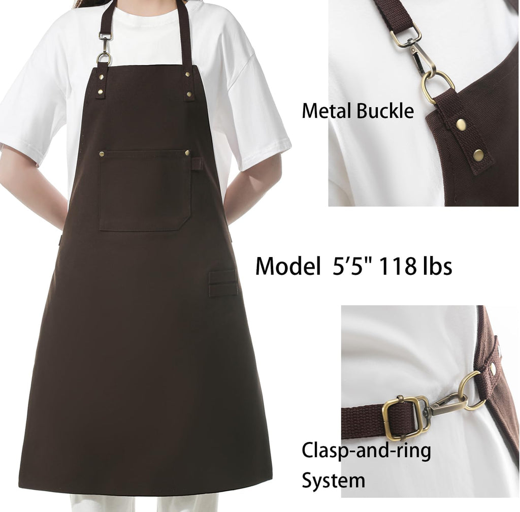 No-Tie Canvas Apron Heavy-Duty 16OZ Work Apron With Front Pocket Extra Long Straps Adjustable M–XXL (Coffee)