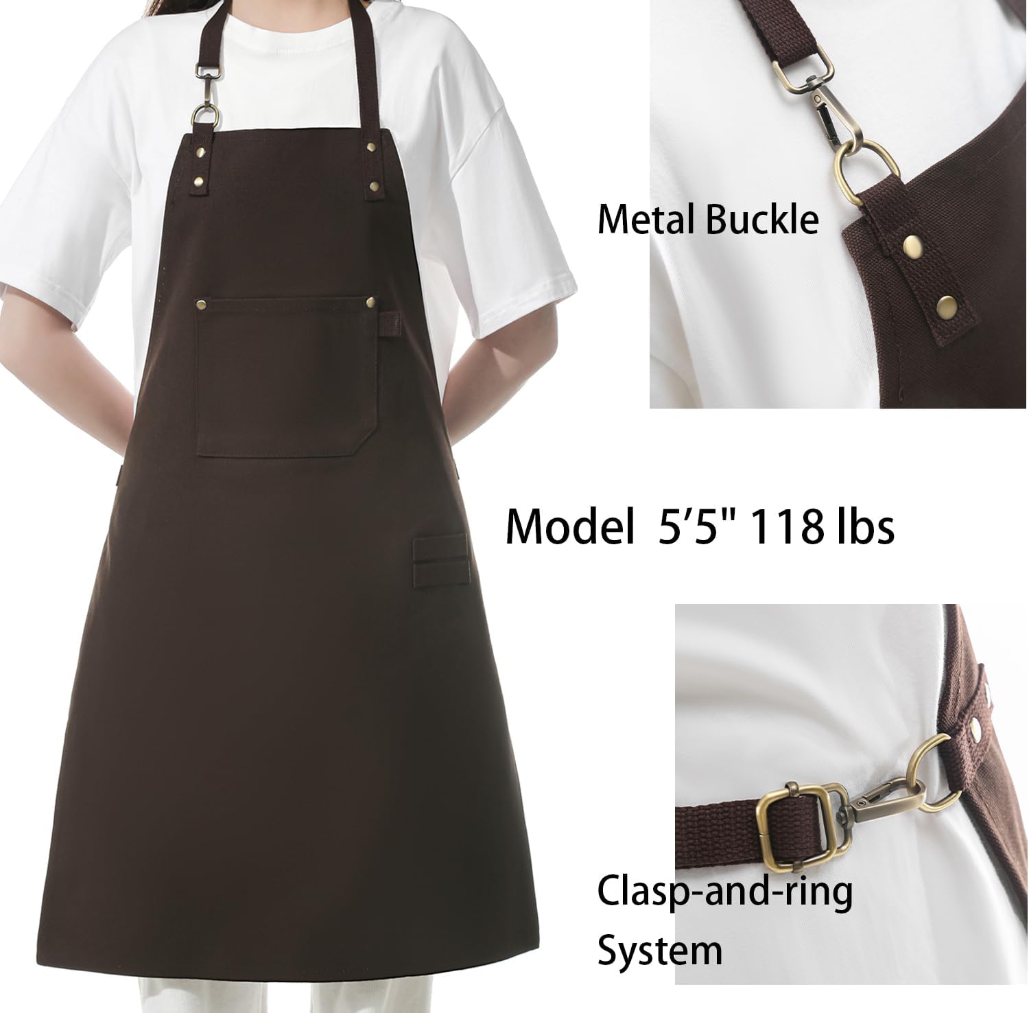 No-Tie Canvas Apron Heavy-Duty 16OZ Work Apron With Front Pocket Extra Long Straps Adjustable M–XXL (Coffee)