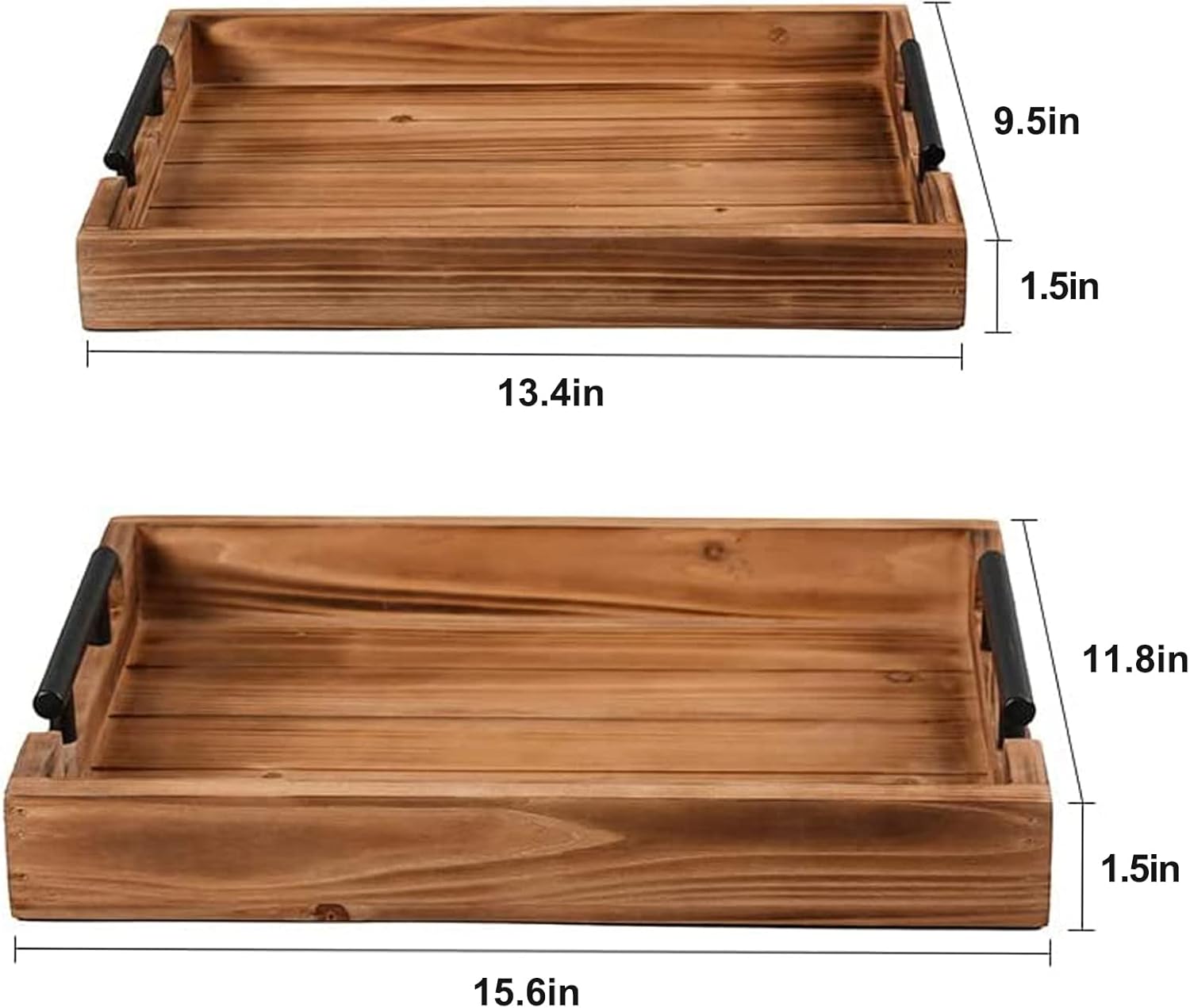 Coffee Table Tray Decorative Nested Vintage Wood Serving Tray Set for Eating, Breakfast, Party, Kitchen, Ottoman,Tea Coffee Table Large Ottoman Trays (Wood, 2pc)