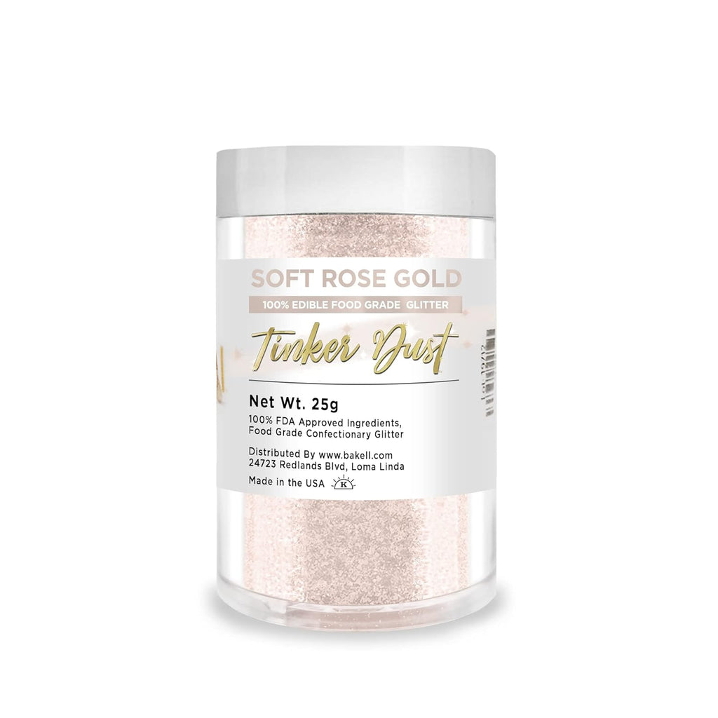 BAKELL Soft Rose Gold Edible Glitter, 25 Grams | TINKER DUST Edible Glitter | KOSHER Certified | 100% Edible Glitter | Cakes, Cupcakes, Cake Pops, Drinks, Dessert Vegan Glitter & Dusts (25g, Soft Rose Gold)