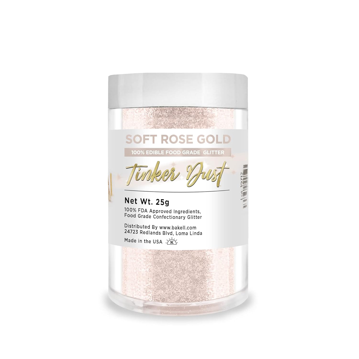 BAKELL Soft Rose Gold Edible Glitter, 25 Grams | TINKER DUST Edible Glitter | KOSHER Certified | 100% Edible Glitter | Cakes, Cupcakes, Cake Pops, Drinks, Dessert Vegan Glitter & Dusts (25g, Soft Rose Gold)