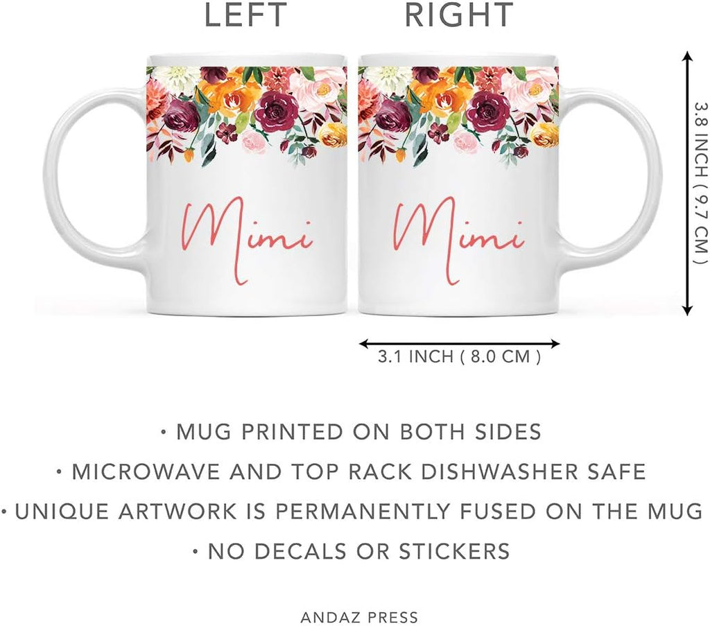 Andaz Press 11oz. Mother's Day Ceramic Coffee Tea Mug Gift, Fall Autumn Burgundy Orange Peach Flowers Roses Florals, Mimi, 1-Pack, Includes Gift Box, Birthday Christmas Gift Ideas