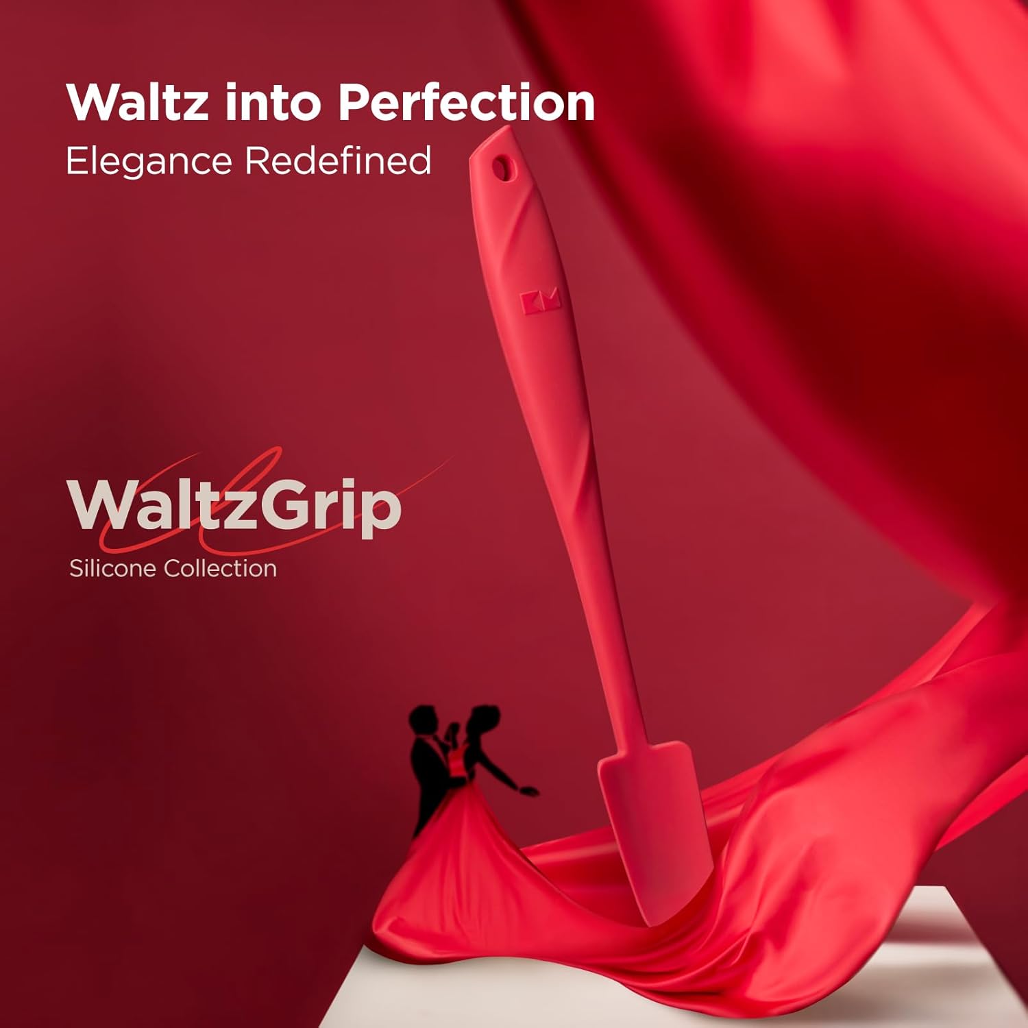 Kitchen Mama WaltzGrip Platinum Silicone Jar and Can Spatula Set: Heat-Resistant, Dishwasher Safe, Ergonomic Grip, Perfect for Mixing and Scraping, Nonstick Cookware (Red)