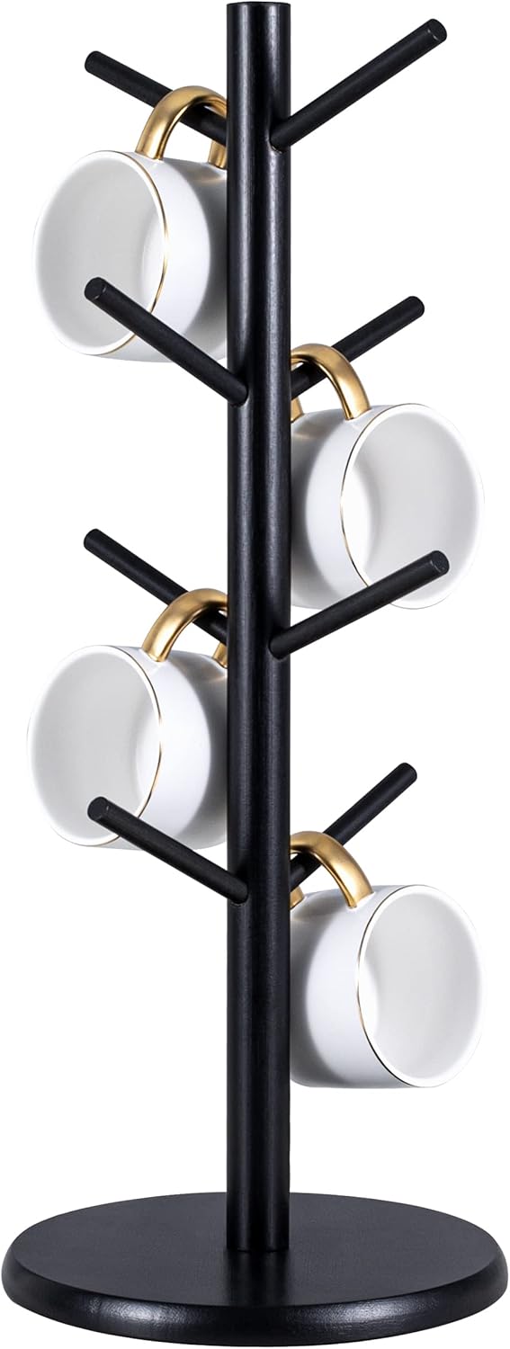 MyLifeUNIT Mug Holder Tree, Black Coffee Cup Holder with 8 Hooks, Wood Mug Hanger Stand for Counter