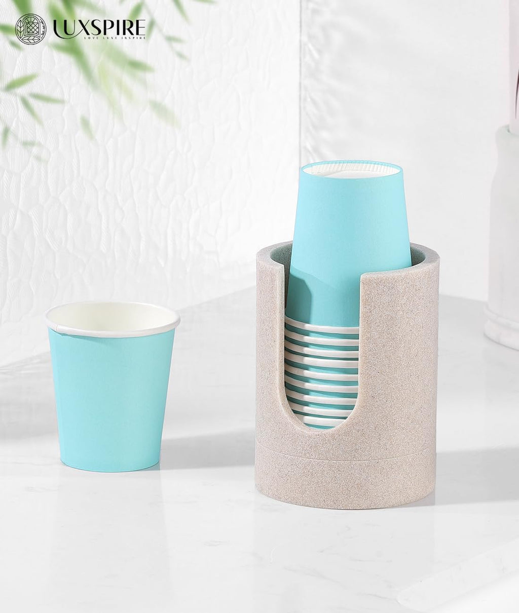 Luxspire Bathroom Cup Dispenser, 3oz Dixie Cup Dispenser, Resin Dixie Cup Holder, Disposable Paper Cup Holder for Bathroom, Cotton Pad Holder, Guest Bathroom Essentials, Beige