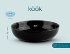 KooK Pasta Bowl, Salad Bowls, Soup, Serving Bowls, Ceramic, Large Capacity, Microwave & Dishwasher Safe, Set of 4, 40 Oz,(Black)