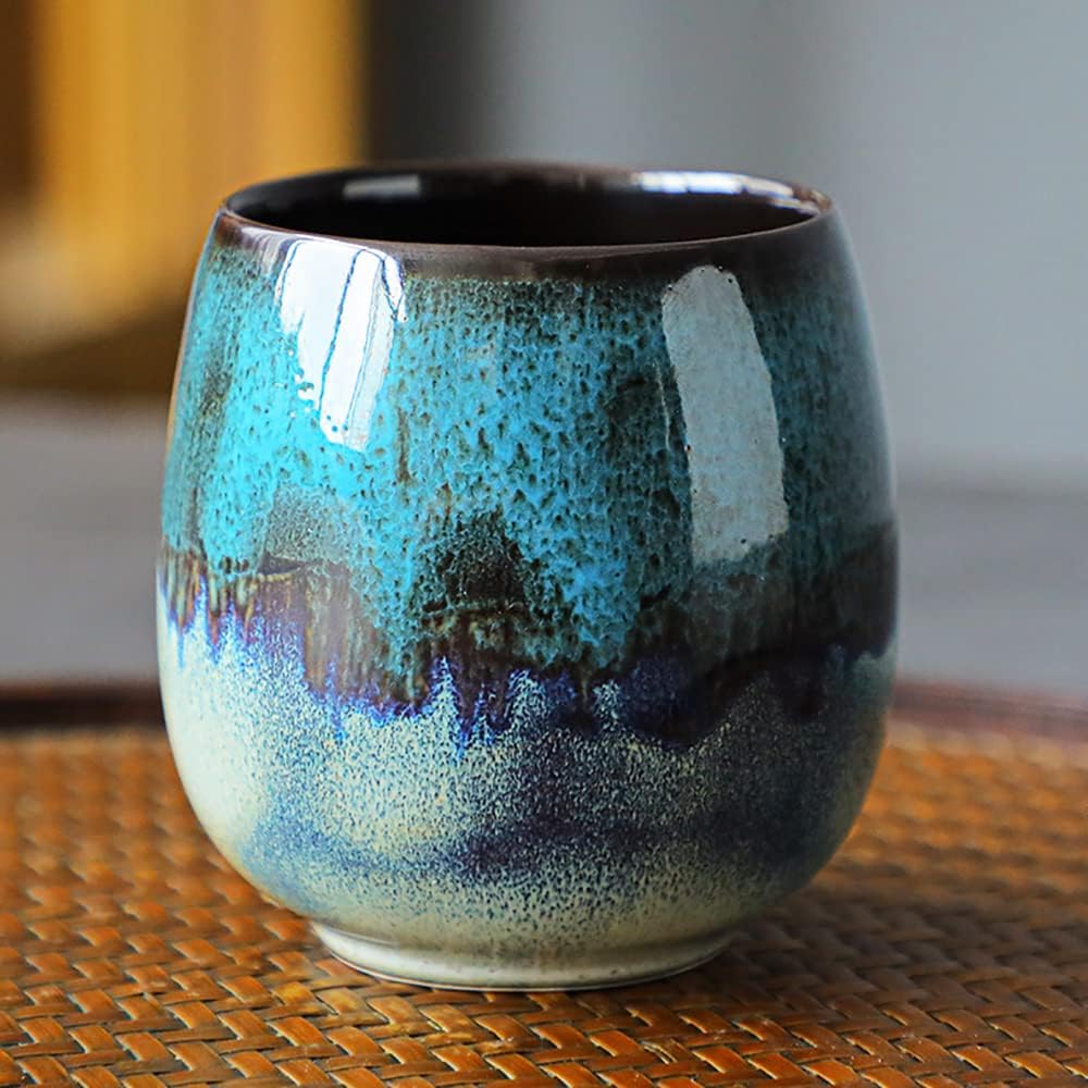 Ceramic Espresso Cups Set of 2 Expresso shots cup Kiln-Change Espresso Cups 3Oz Mini Espresso Mugs Demitasse Cups (Blue)