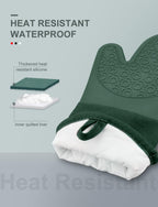 sungwoo Silicone Oven Mitts, Heat Resistant Oven Gloves with Quilted Liner Non-Slip Textured Grip Perfect for BBQ, Baking, Cooking and Grilling - 1 Pair 13.8 Inch Midnight Green