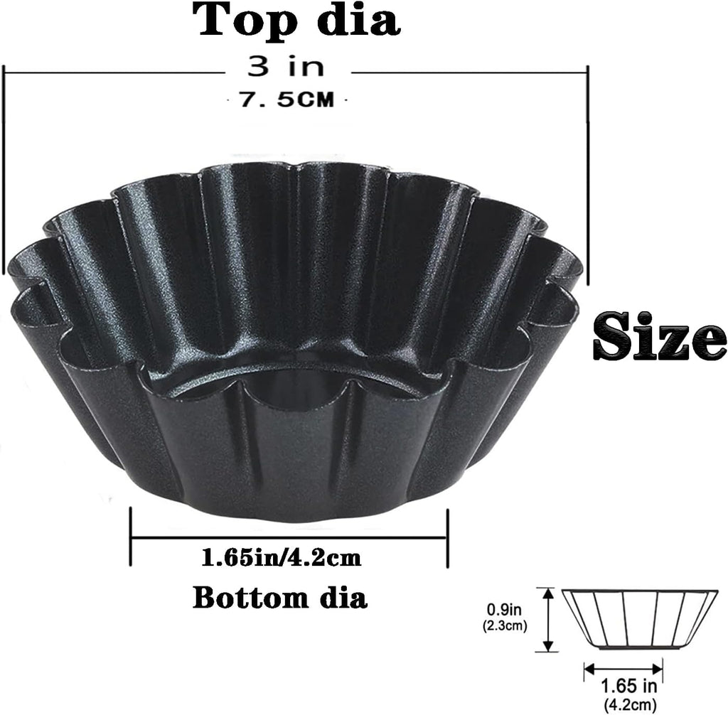 Egg Tart Molds 12PCS Tart Pan 3inch, Mini Carbon Steel Non Stick Tart Pans, Tart Molds For Baking (3 inch)